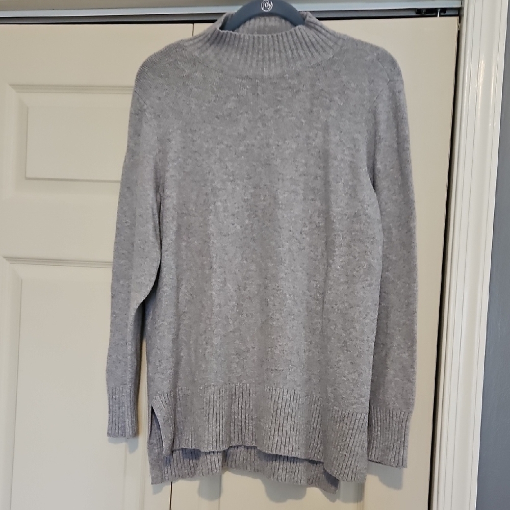 LOFT Light Gray Cowl-Style Mock Neck Sweater